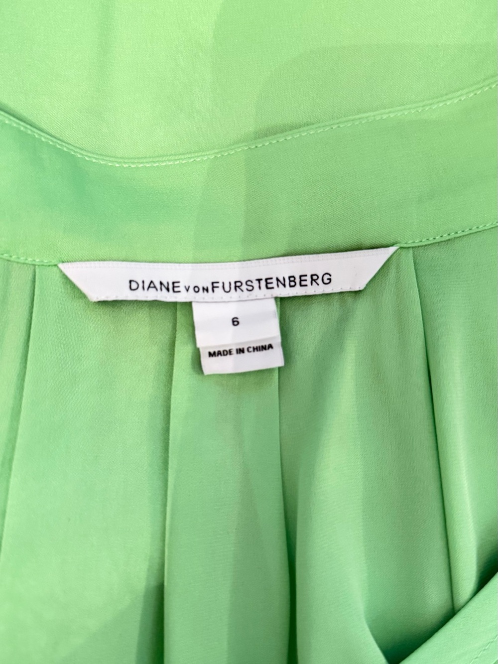 Diane Von Furstenberg Lime Green V-Neck Pleated Blouse - Picture 7 of 9